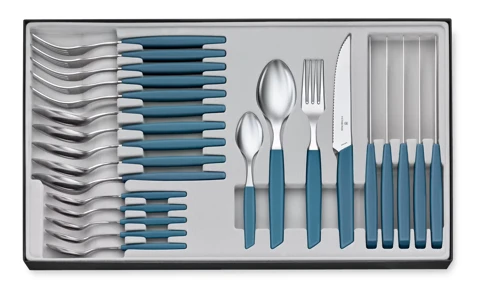Victorinox Swiss Modern Príborová sada so steakovými nožmi - 24 ks - nevädzová modrá
